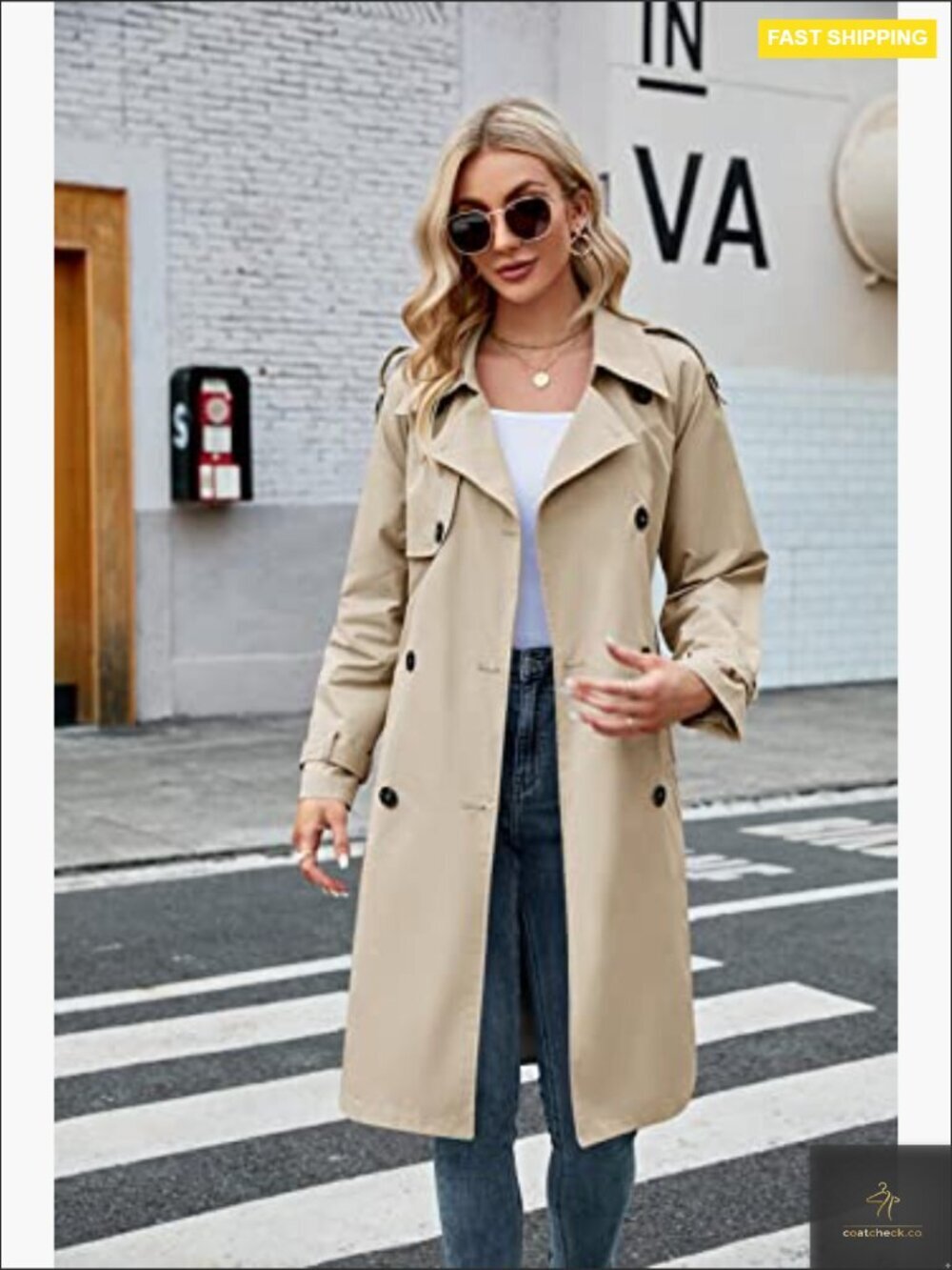 Slim Fit Trench Coat Classic Elegant Windproof Double Breasted Overcoat with - Picture 3 of 7